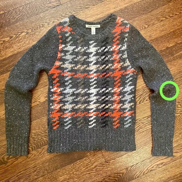 Autumn Cashmere Gray-Brown Tweed Houndstooth Plaid Sweater Sz XS - Picture 5 of 6